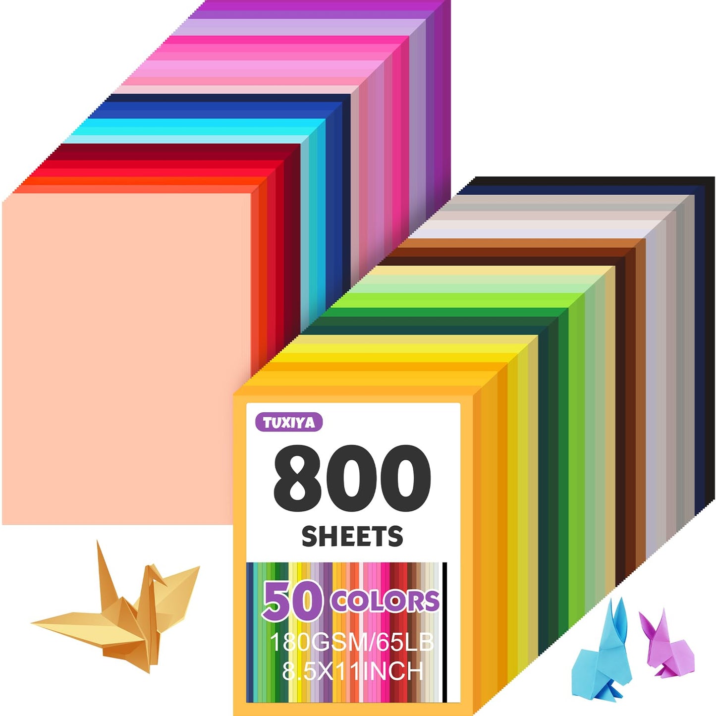 TUXIYA 100 Sheets 8.5" X 11" Colored Cardstock, 50 Colors Card Stock