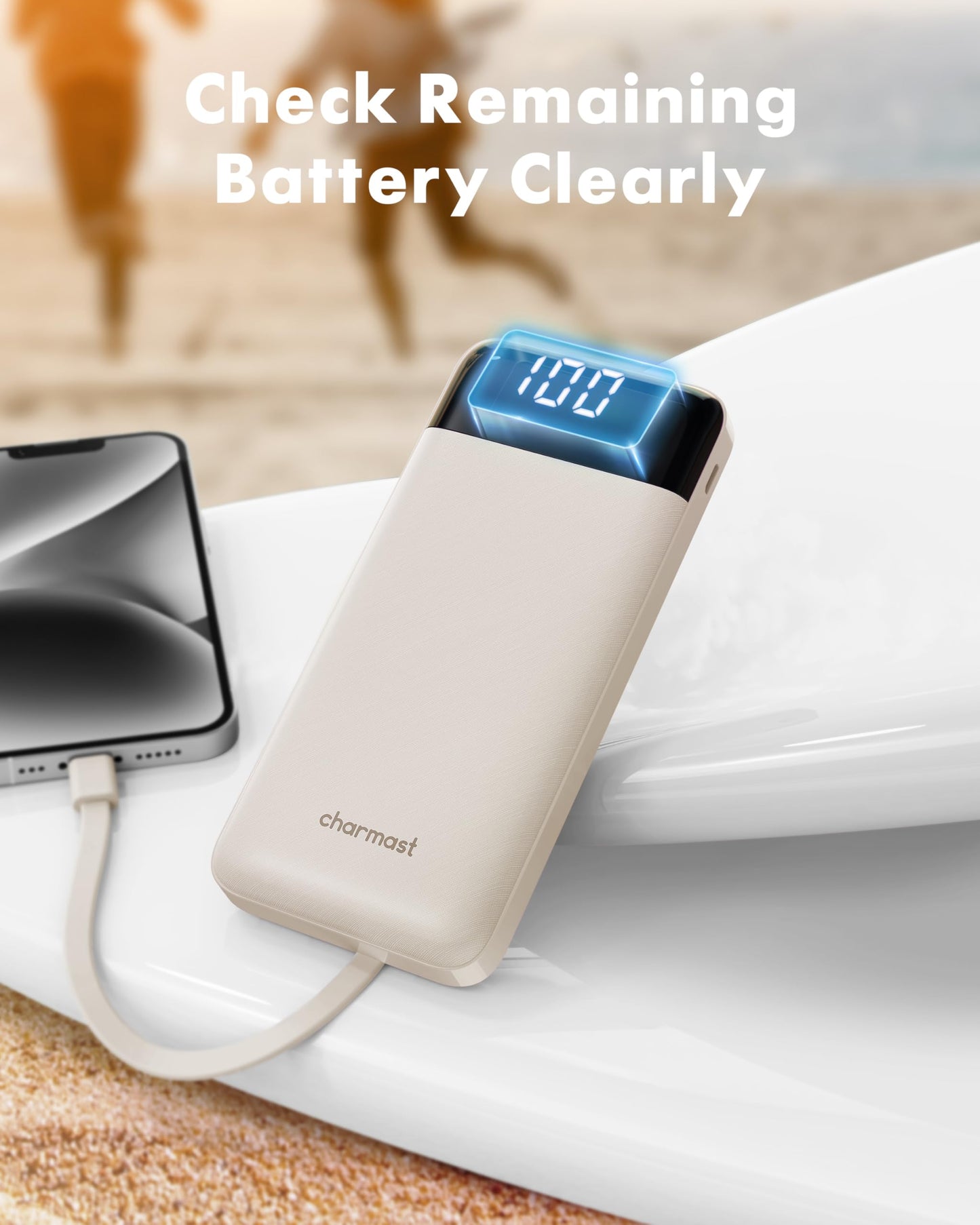 charmast Power Bank Portable Charger with Reinforced Built-in 4 Cables