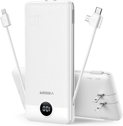 VEGER Portable Charger for iPhone, Power Bank Built in Cables and Wall Plug