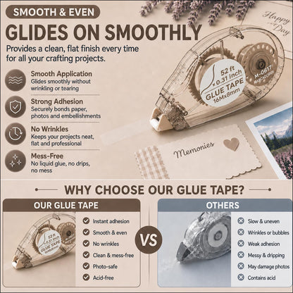 MARCADORUS Glue Tape for Scrapbooking, Double Sided Tape Roller 106Ft Total
