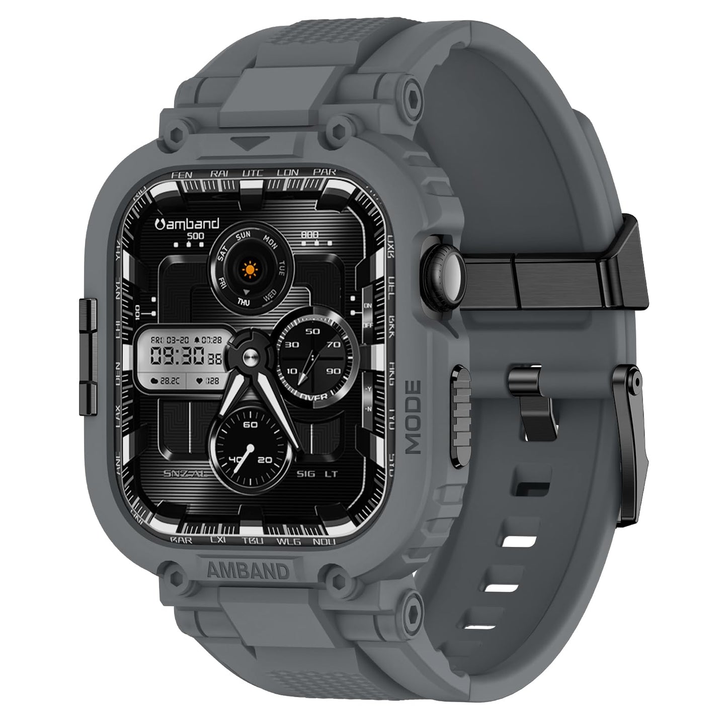 amBand Bands Compatible with Apple Watch 9/8/7/6/5/4 & SE 3/2/1 45mm/44mm Case for Men, M1 Sport Series Rugged Case Protective Cover for iWatch SE3/SE2/6/SE/5/4 44/45 mm Men Black
