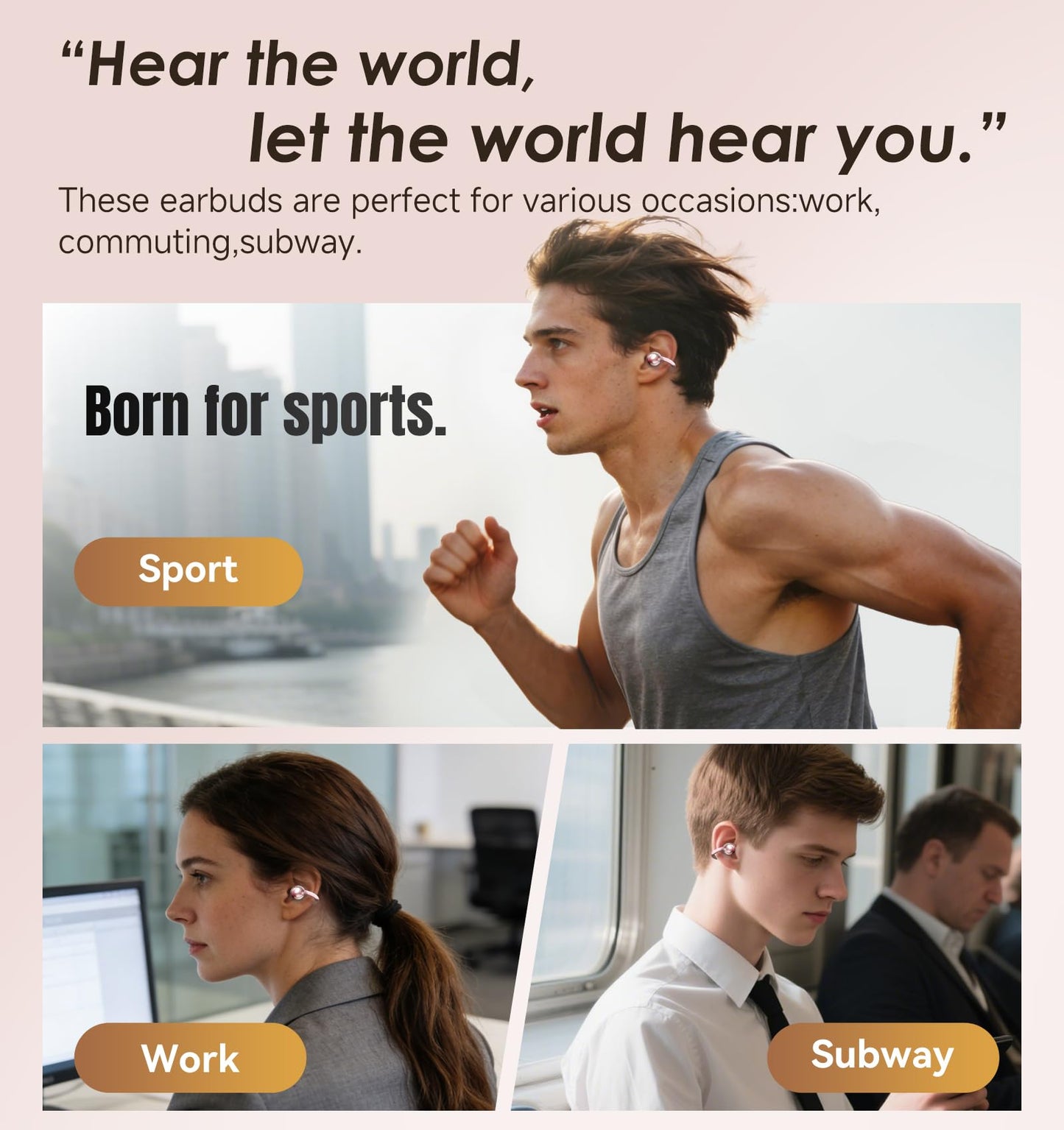 King Lucky Clip-On Earbuds Gen 3, Open-Ear Wireless Bluetooth 6.0 Headphones with Mic, Secure Fit for Small Ears & Glasses Wearers, 50H Playtime, ENC, IPX5 Waterproof Sport Ear Buds (Purple)