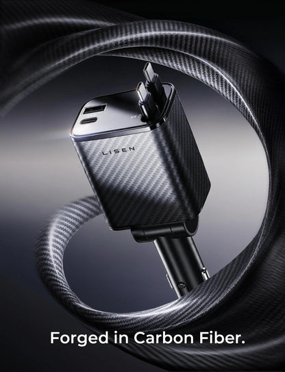 LISEN 72W Retractable Car Charger Ultra-Compact USBC Fast Car Charger