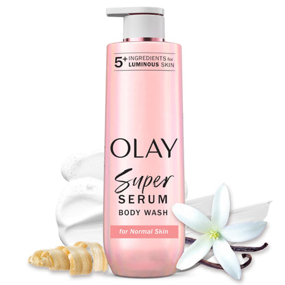 Olay Super Serum Body Wash for Extra Dry Skin, 24hr Long Lasting Rich Hydration, 5+ Ingredient Complex for Bright, Even, Firm, & Luminous Skin, with Collagen Peptide, Vitamin C & Shea Butter, 20 fl oz