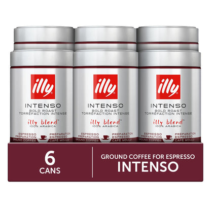 illy Intenso Ground Espresso Coffee, Bold Roast, Intense, Robust and Full Flavored With Notes of Deep Cocoa, 100% Arabica Coffee, No Preservatives, 8.8 Ounce Can (Pack of 1)