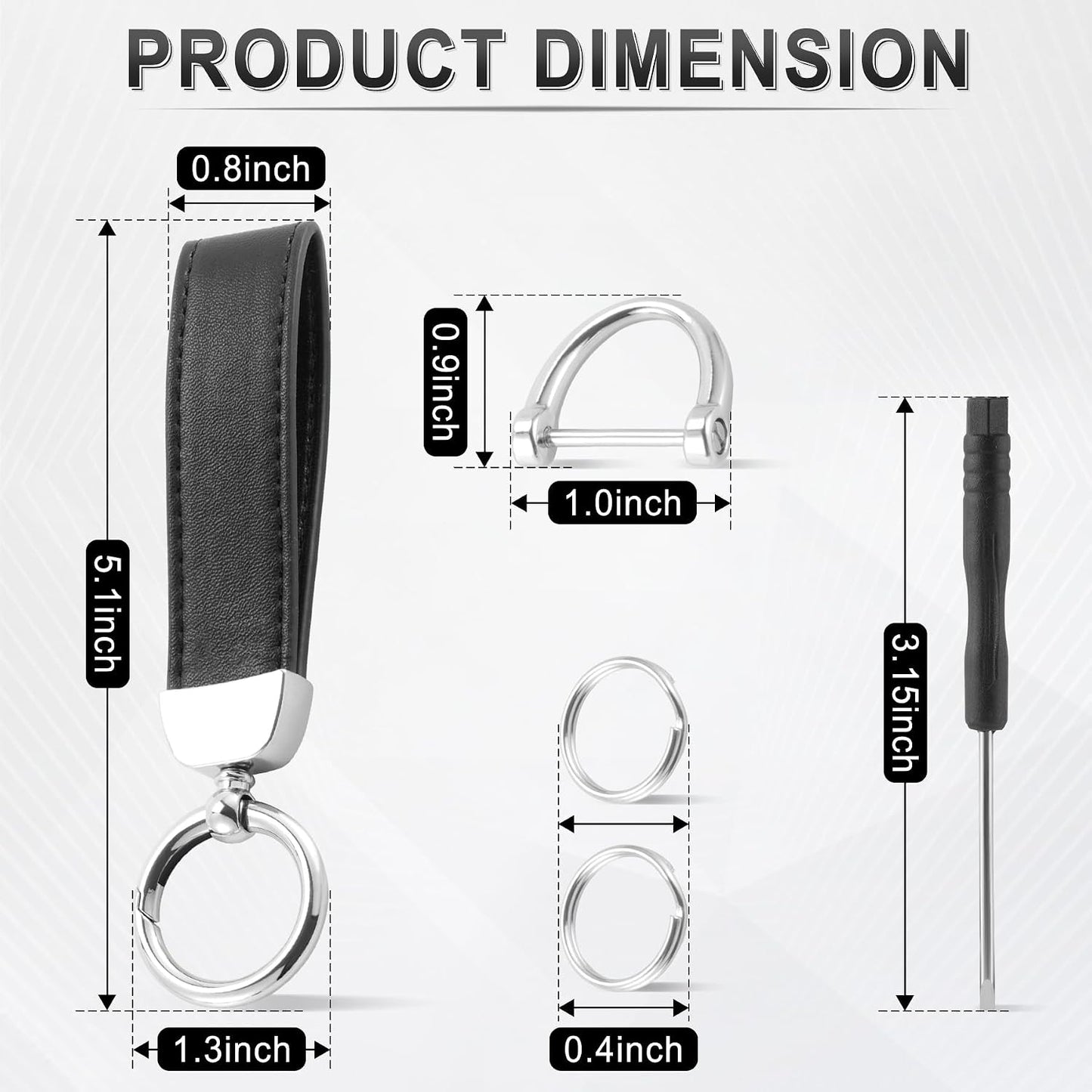 JUSTTOP Leather Keychain, Carbon Fiber Car Key Chain with Anti-Lost D-Ring and 2 Key Ring, Keychain Wristlet, Car Accessories, Universal Keychain for Men and Women (Black)