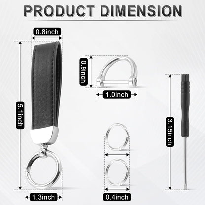 JUSTTOP Leather Keychain, Carbon Fiber Car Key Chain with Anti-Lost D-Ring and 2 Key Ring, Keychain Wristlet, Car Accessories, Universal Keychain for Men and Women (Black)