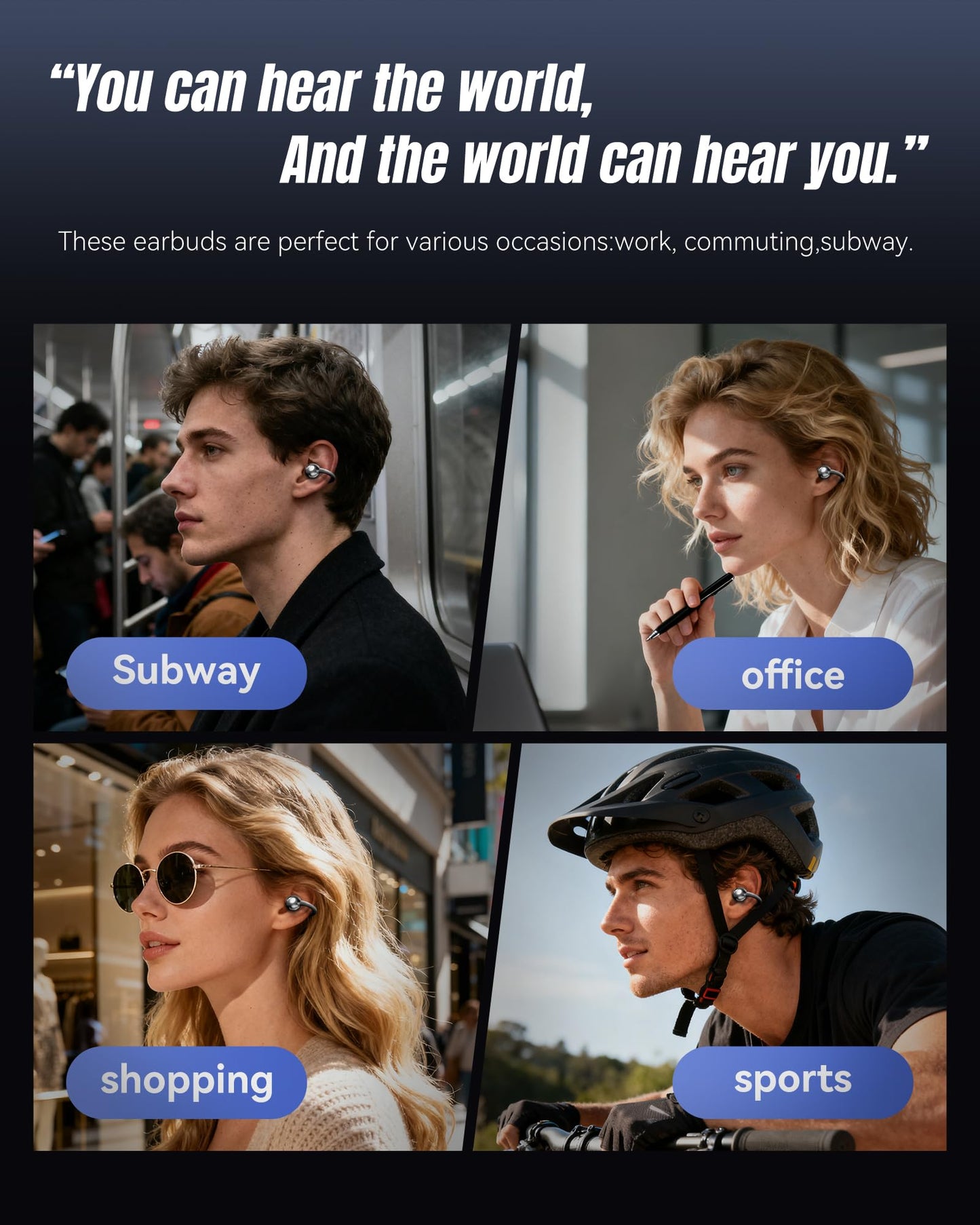 King Lucky Clip-On Earbuds Gen 3, Open-Ear Wireless Bluetooth 6.0 Headphones with Mic, Secure Fit for Small Ears & Glasses Wearers, 50H Playtime, ENC, IPX5 Waterproof Sport Ear Buds (Purple)