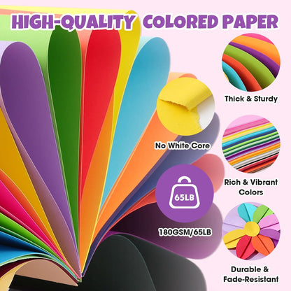 TUXIYA 100 Sheets 8.5" X 11" Colored Cardstock, 50 Colors Card Stock