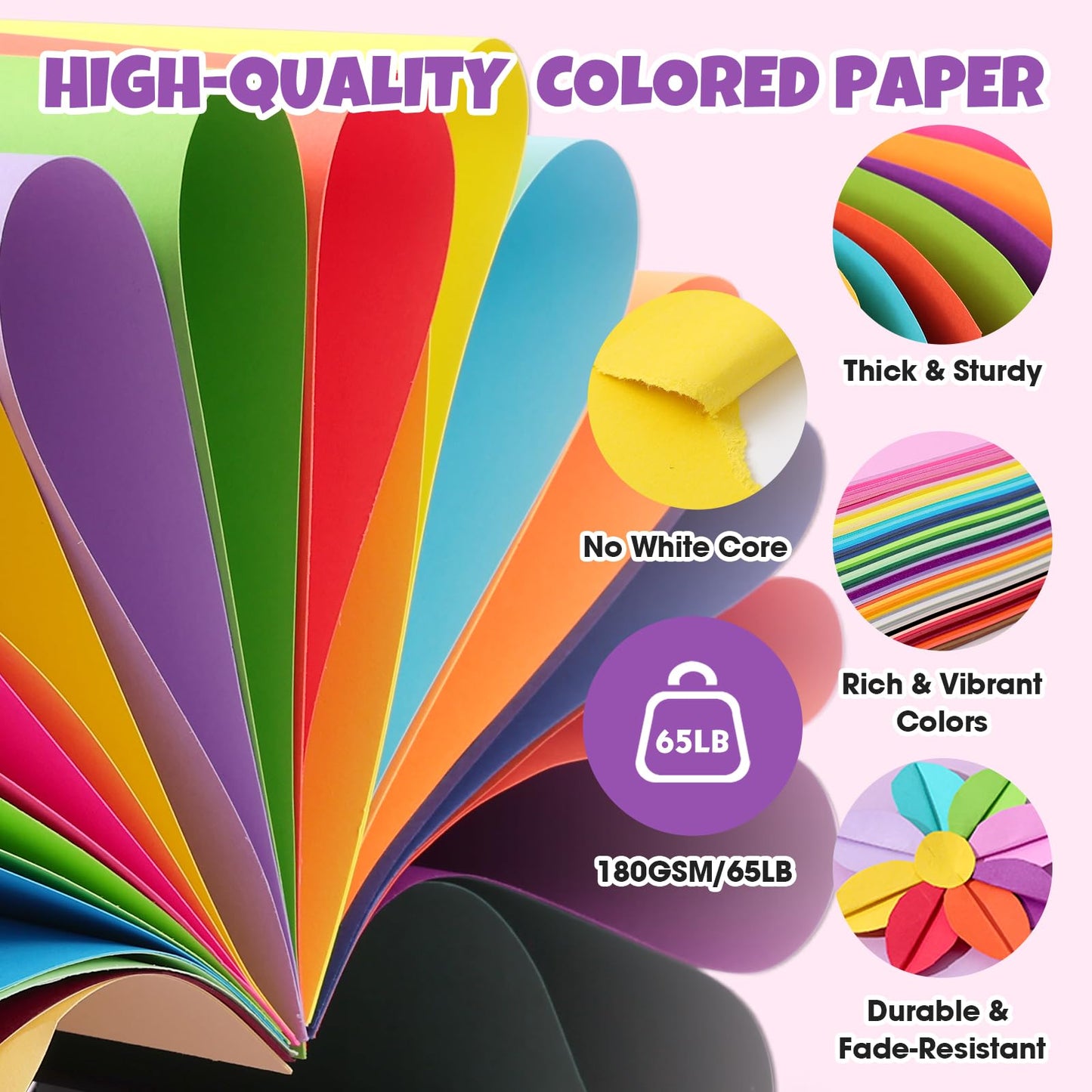TUXIYA 100 Sheets 8.5" X 11" Colored Cardstock, 50 Colors Card Stock