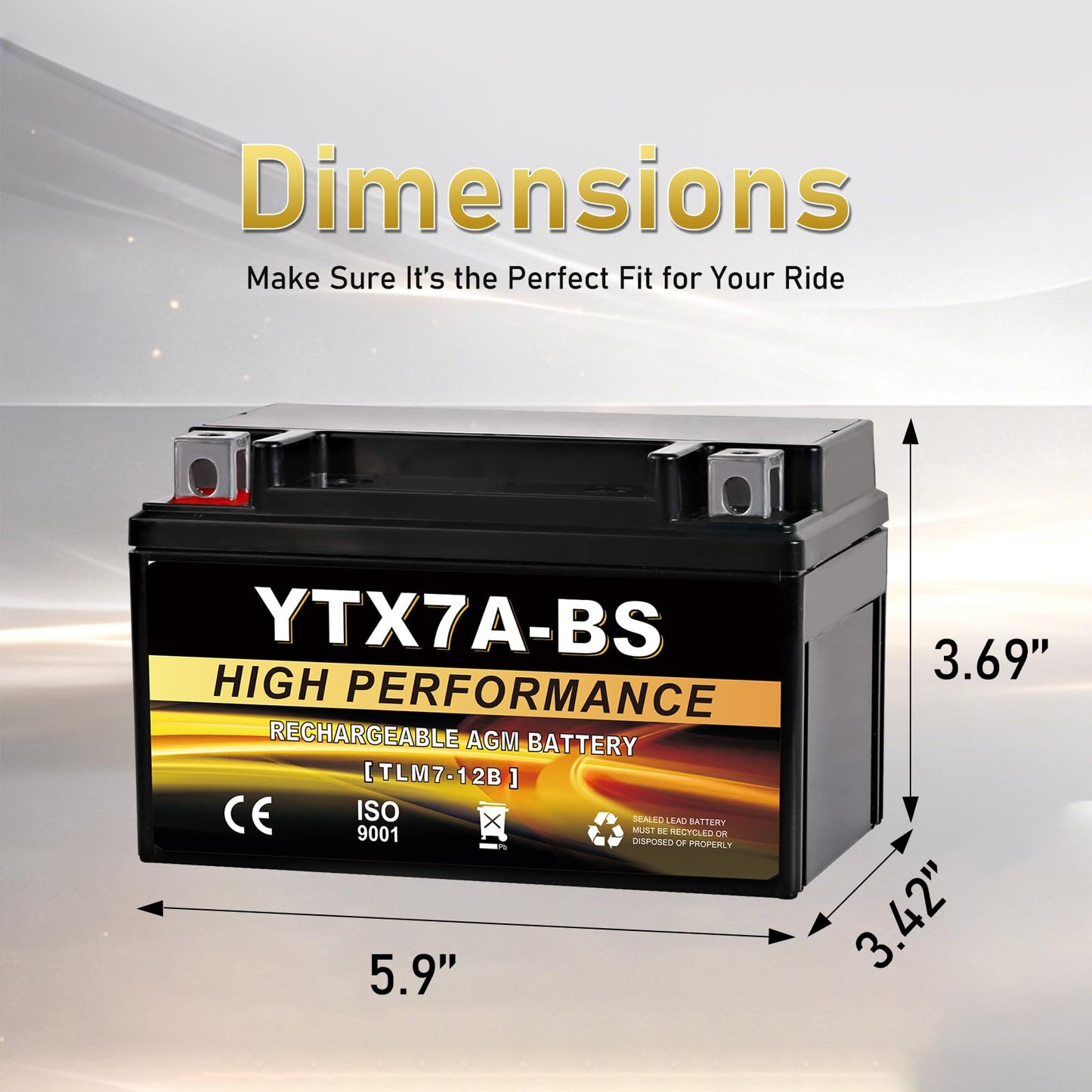 YTX14AH-BS 12V 12Ah Motorcycle Battery, 220CCA Rechargeable Maintenance Free Sealed AGM Battery, Powersport Replacement for ATV, UTV, Scooter