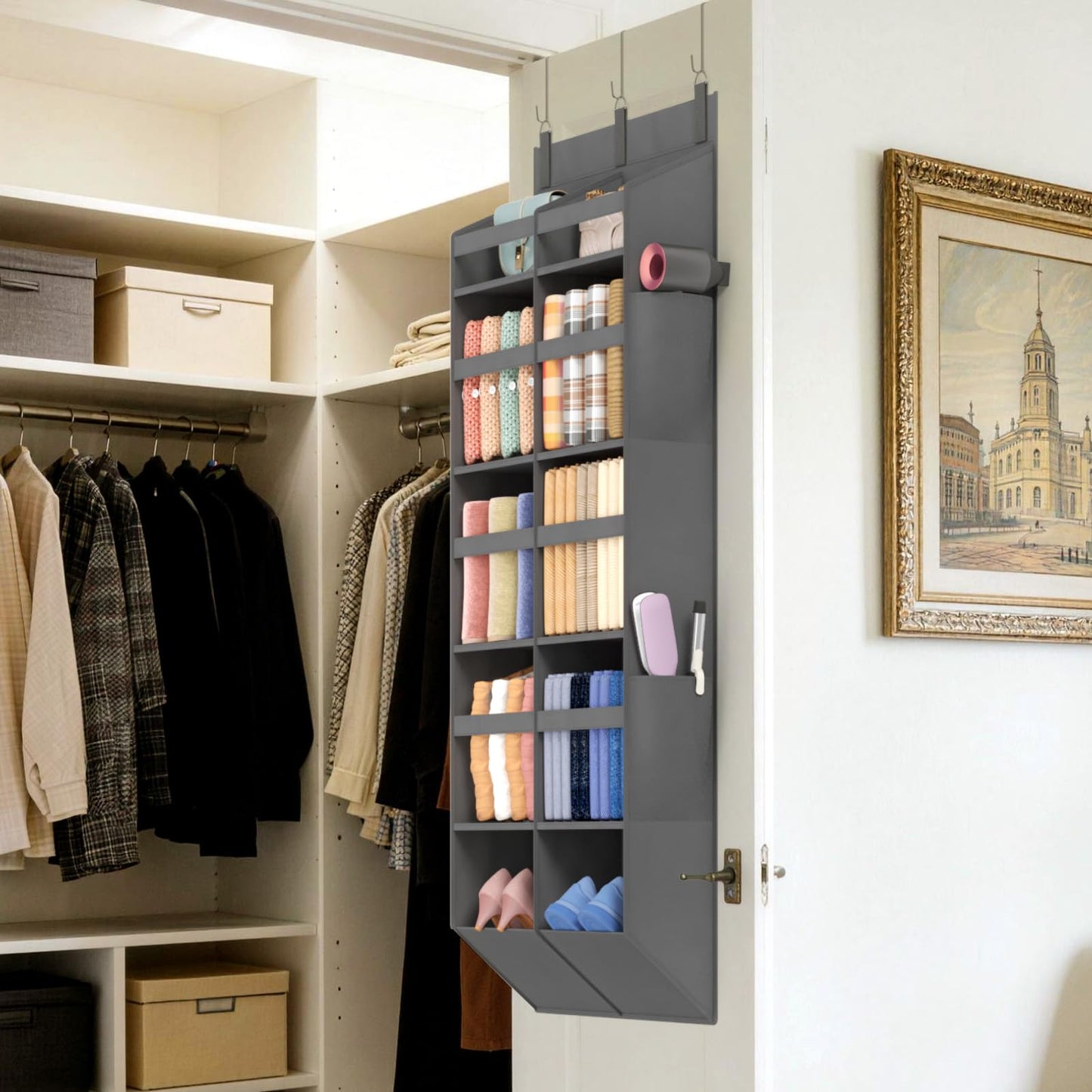 Lifewit 1 Pack Over the Door Organizer, 5 Section Hanging Storage, Beige