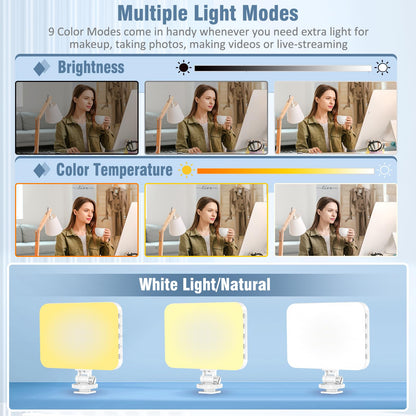 ALTSON 60 LED Portable Selfie Light Video Conference Lighting with Clip & Camera Tripod Adapter Rechargeable 2200mAh CRI 97+, 3 Light Modes for Phone iPhone Webcam Laptop Photo Makeup