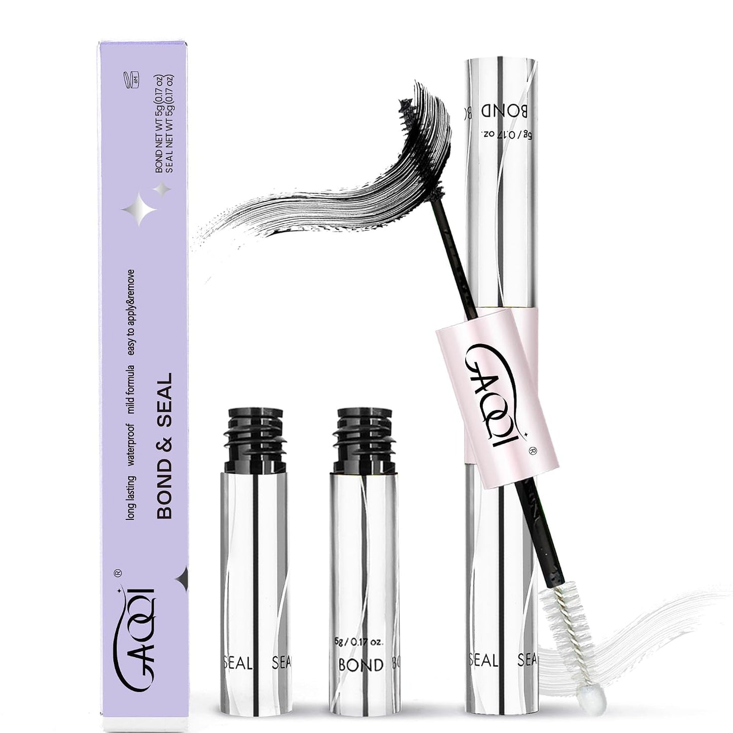 GAQQI Lash Cluster Glue, Waterproof Bond and Seal Lash Glue, Black - 2PCS