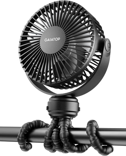 Gaiatop Mini Portable Stroller Fan, Small Clip on Fan 3 Speed Rechargeable