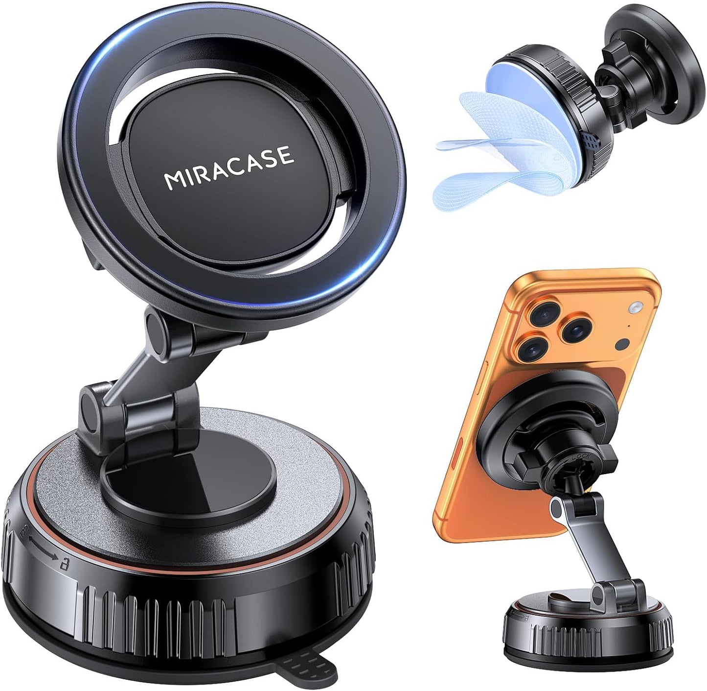 Miracase for MagSafe Car Mount[3800gf Strong Magnet & 90+LBS Suction Base]Magnetic Phone Holders for Your Car, 360° Adjustable Dashboard &Windshield Mount with Adhesive Suction Cup for All Smartphones