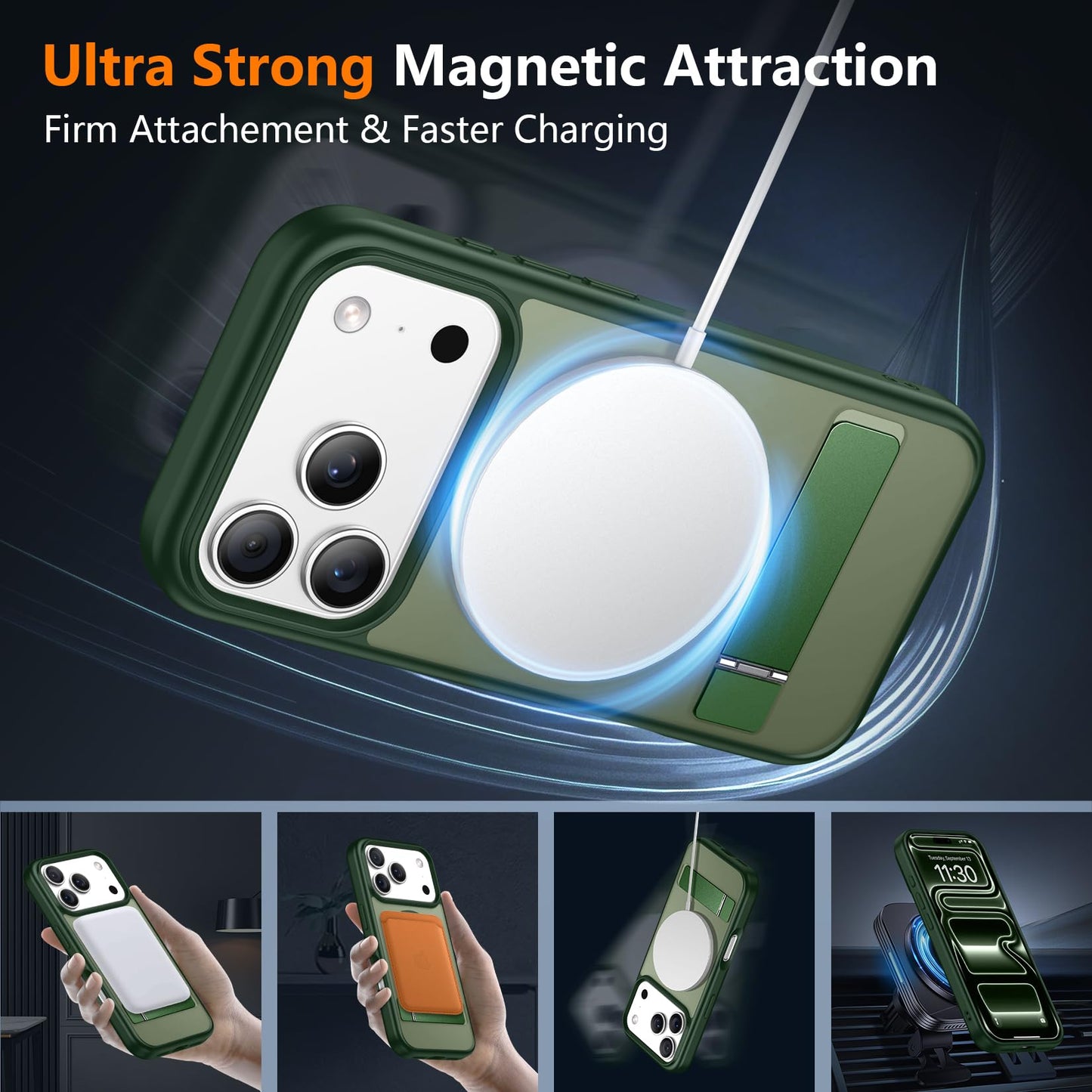 SPIDERCASE Magnetic for iPhone 17 Pro Max Case,with Kickstand,Clear
