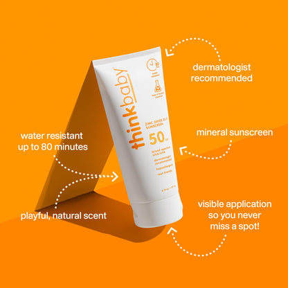 Thinkbaby Baby Sunscreen SPF 50+, Mineral Formula, Water Resistant, 3 Oz
