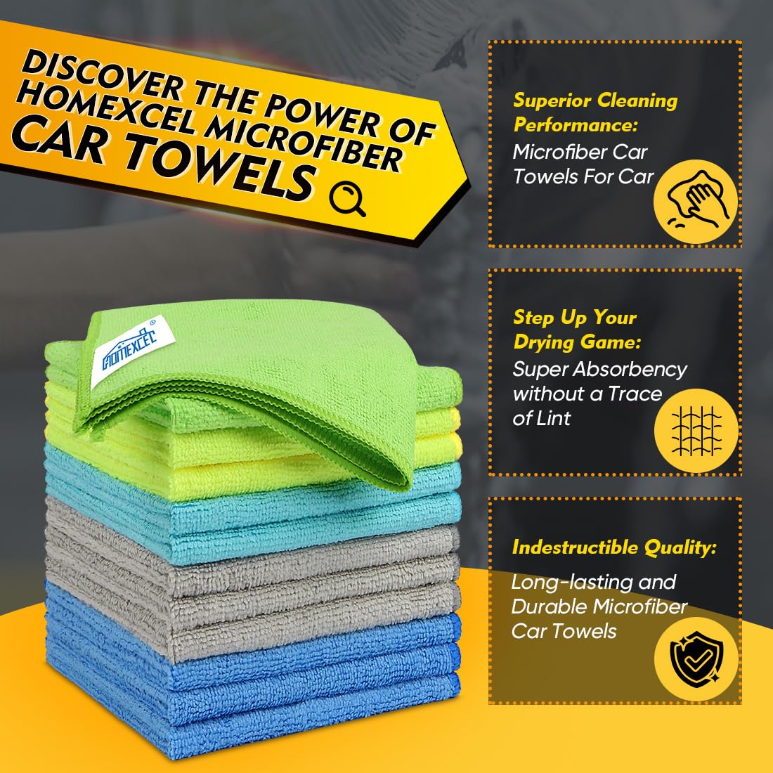 HOMEXCEL Microfiber Cleaning Cloth 12 Pack, 12.5 x 12.5 inch Microfiber Towels for Cars, Ultra Absorbent Washing Cloth, Lint Free Streak Free Cleaning Rags for Car, Kitchen, and Window (Grey)