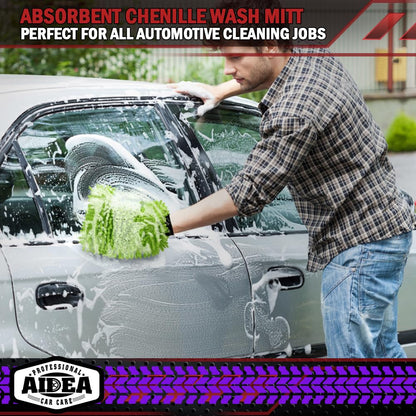 AIDEA Car Wash Mitt Microfiber, 4PK,Car Wash Brush, Green 8''X12''