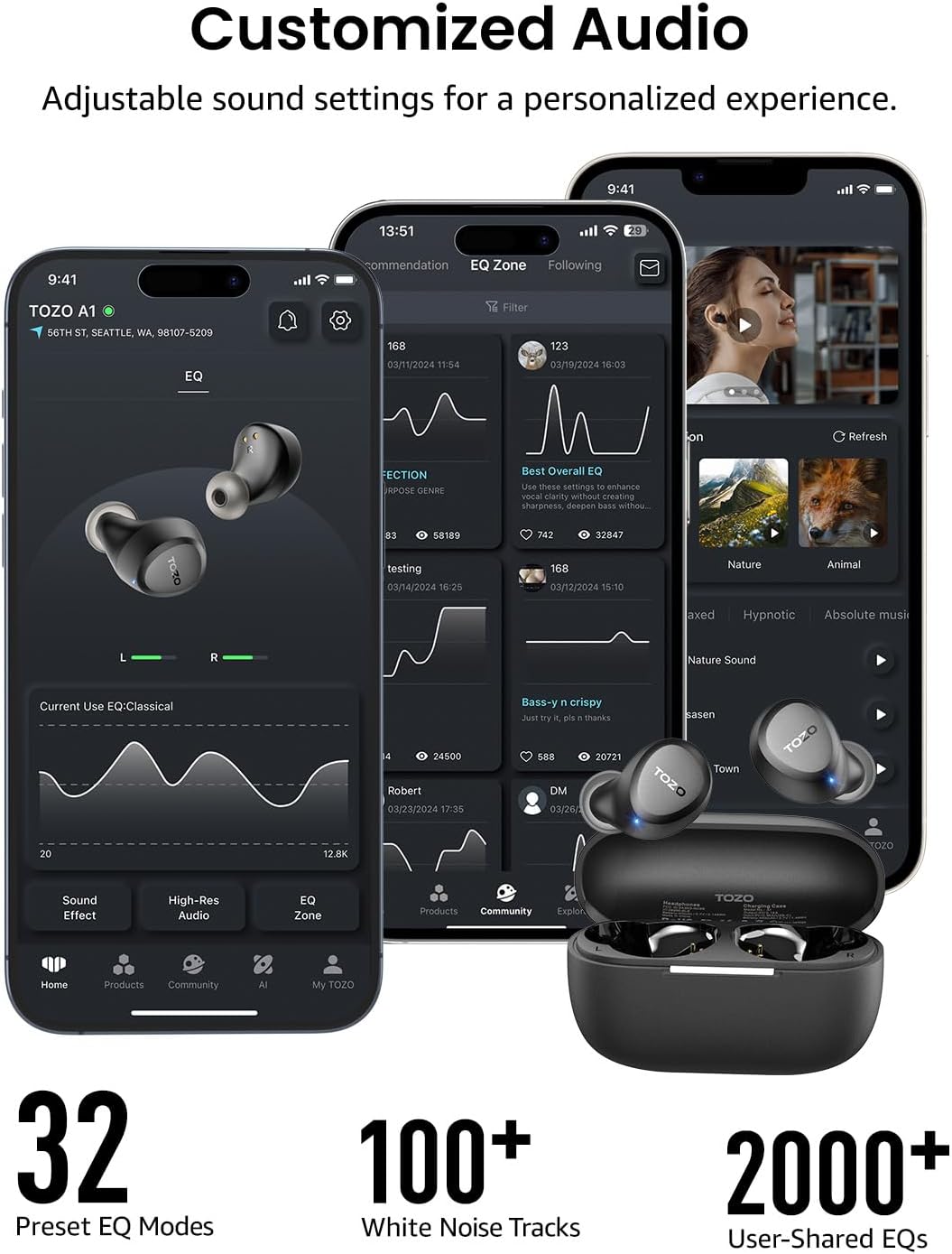 TOZO A1 Wireless Earbuds Bluetooth 5.3 Light Weight in Ear Headphones