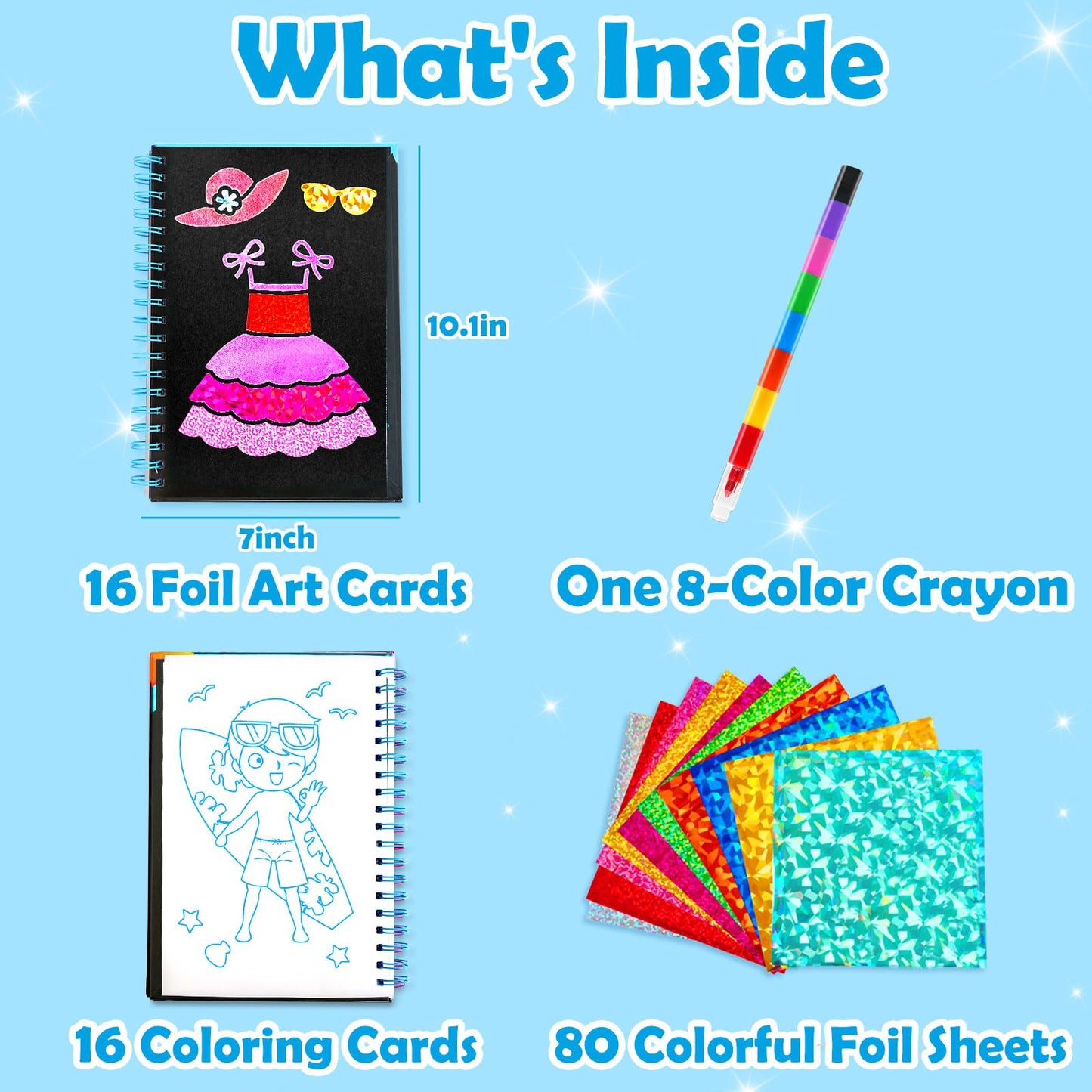 FUNNYB&G Foil Art Craft Kit for Kids, Sparkly Birthday Gift Toy for Boys