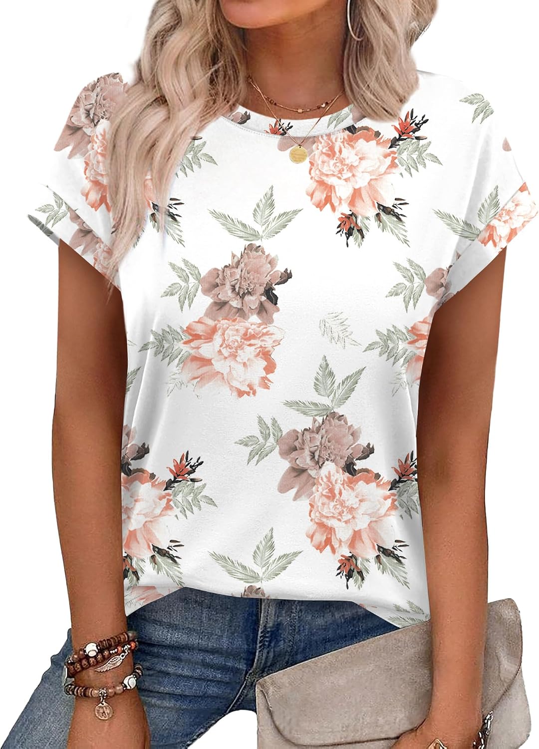 Alaroo Womens Summer Tops Short Sleeve Shirts Crew Neck Tshirt Cute Trendy Tunic Blouses (S-3XL)