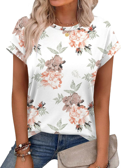 Alaroo Womens Summer Tops Short Sleeve Shirts Crew Neck Tshirt Cute Trendy Tunic Blouses (S-3XL)