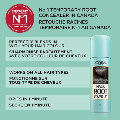L'Oreal Paris Magic Root Cover Up Gray Hair Spray, 100% Gray Hair Coverage with Buildable, Lightweight, Transfer-Resistant, and Temporary Formula, Ammonia-Free, Dark Blonde, 2 oz (1 Count)