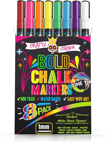 CHALKY CROWN Liquid Chalk Markers - Bold Chalkboard Markers - 8 Pack, 6mm