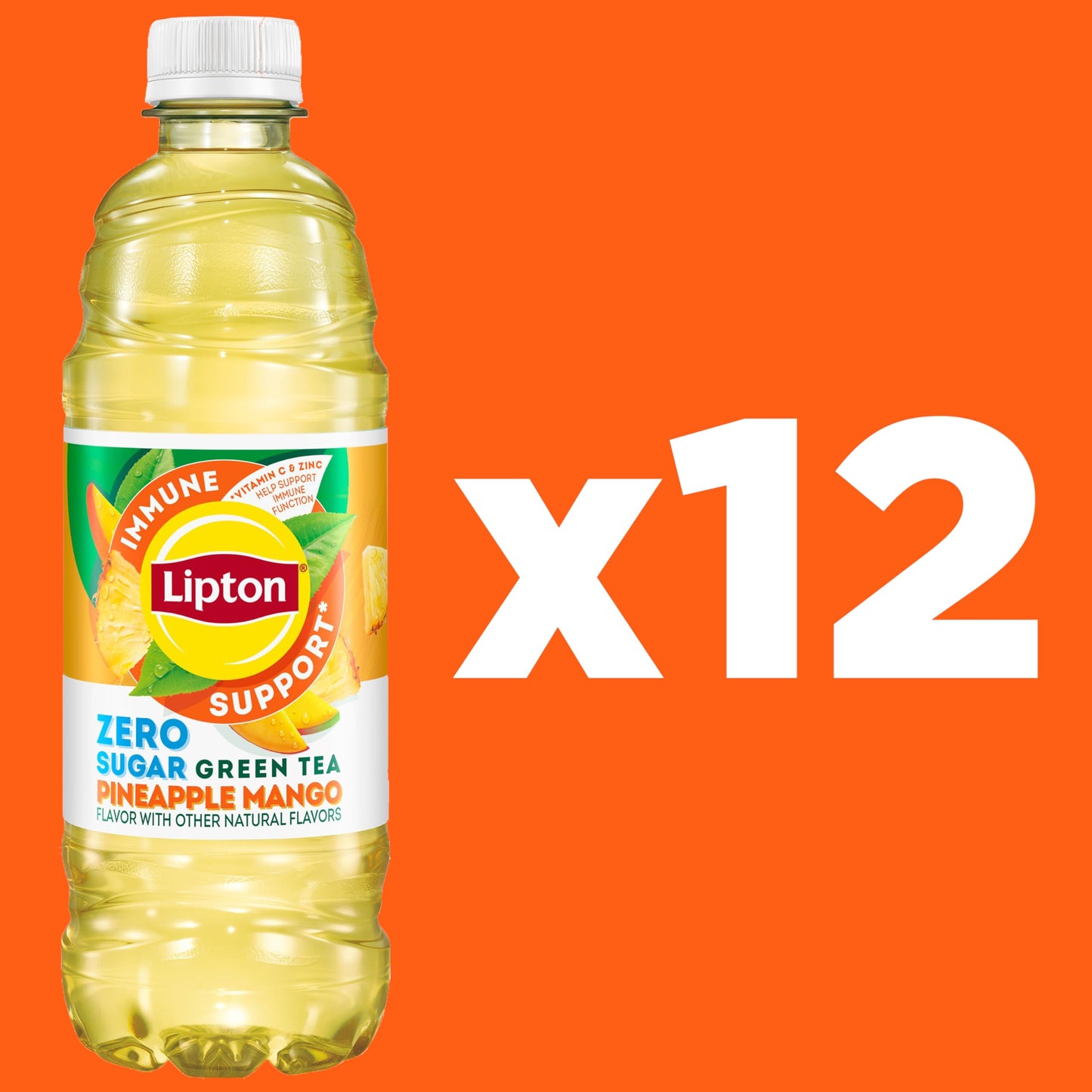 Lipton Zero Sugar Iced Tea, Green Tea Citrus, 16.9 fl oz Bottles, (12 Pack), 100% DV Vitamin C
