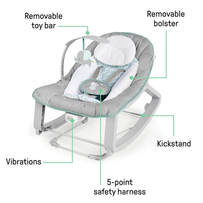 Ingenuity Keep Cozy 3-in-1 Grow with Me Vibrating Baby Bouncer, Seat & Infant to Toddler Rocker, Vibrations & -Toy Bar, 0-30 Months Up to 40 lbs (Weaver)