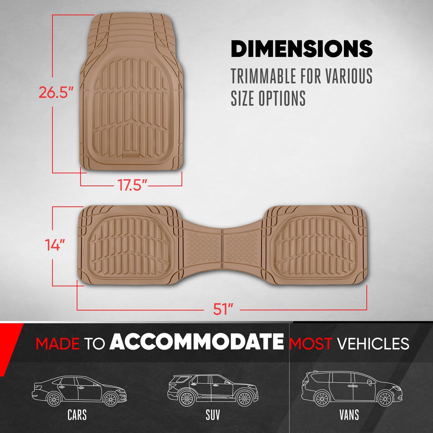 Motor Trend -2 Piece Front Car Floor Mats- Black FlexTough Contour Liners-Deep Dish Heavy Duty Rubber Floor Mats for Car SUV Truck & Van-All Weather Protection, Universal Trim to Fit