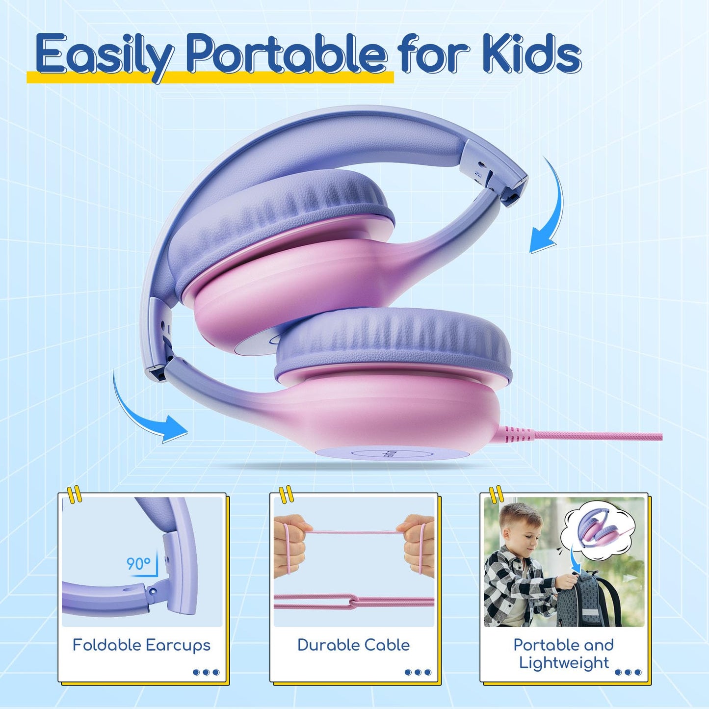 EarFun K1 Kids Headphones Wired with Mic, Volume Limit Headphones for Kids