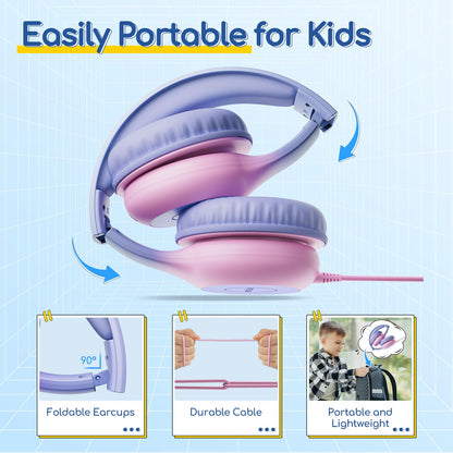 EarFun K1 Kids Headphones Wired with Mic, Volume Limit Headphones for Kids