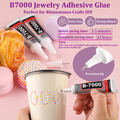 Rainbow Flatback Rhinestones for Crafting and 3PCS B7000 Glue (Set 1), 2 Boxes of 4500 PCS Resin Rhinestones Gems Charms for Bedazzling DIY Crafts Tumblers Shoes Fabric Clothing Nail Art