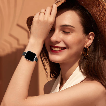 Charlam Slim Leather Band Compatible with Apple Watch Bands for Women 40mm 38mm 41mm 42mm 44mm 45mm 46mm, Top Grain Genuine Leather Strap Thin Wristband for iWatch Series 11 10 SE 9 8 7 6 5 4 3 2 1