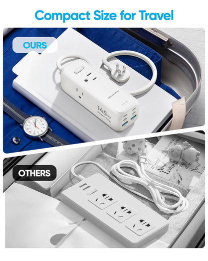 Olcorife Flat Plug Power Strip with 5 FT Extension Cord, 6 Outlets 3 USB Ports(1 USB C), 3 Sided Outlet Extender for Home Office Travel Dorm Room Essentials, White