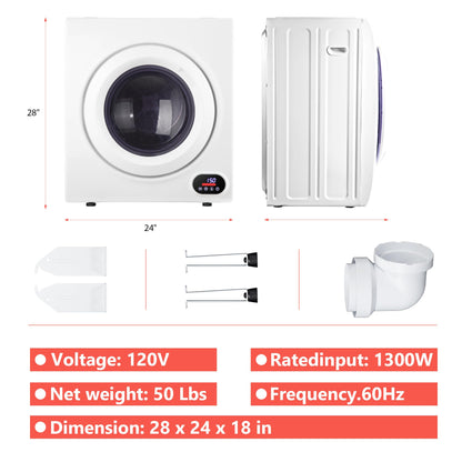 Euhomy Portable Clothes Dryer for Laundry, 1.5 Cu. Ft. Small Portable Dryers for Clothes, 120V Electric Dryer with Stainless Steel Drum, 850W Dryer Machine for Apartments, White