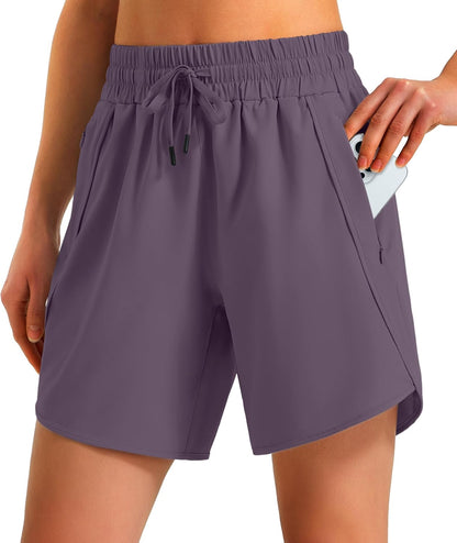 Ksmien Women's 5"/7" Athletic Running Shorts Quick Dry with Zipper Pockets
