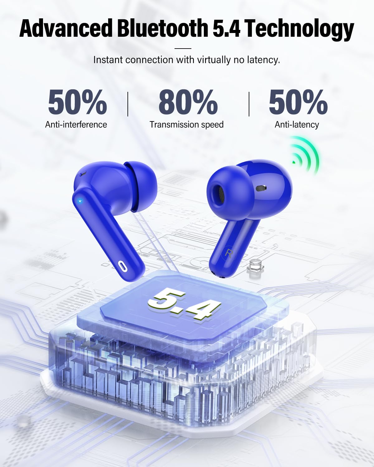 Wireless Earbuds, Bluetooth 5.4 Headphones Bass Stereo/Clear Calls, Black