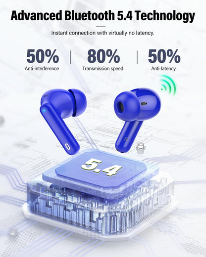Wireless Earbuds, Bluetooth 5.4 Headphones Bass Stereo/Clear Calls, Black