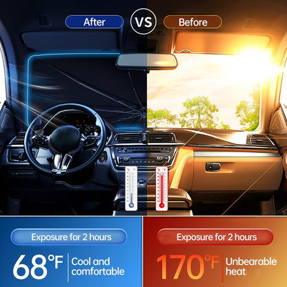 2026 Windshield Sun Shade Umbrella, Foldable Car Sunshade, 99% UV Block