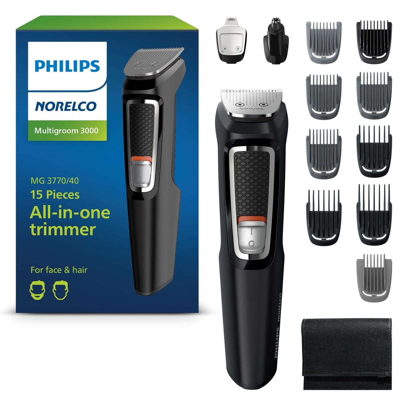 Philips Norelco All-in-One 3000 Series 13 in 1 Trimmer, Beard Styler & Men's Hair Clipper, 9 Length Settings & Self-Sharpening Skin-Friendly Blades, MG3919/50