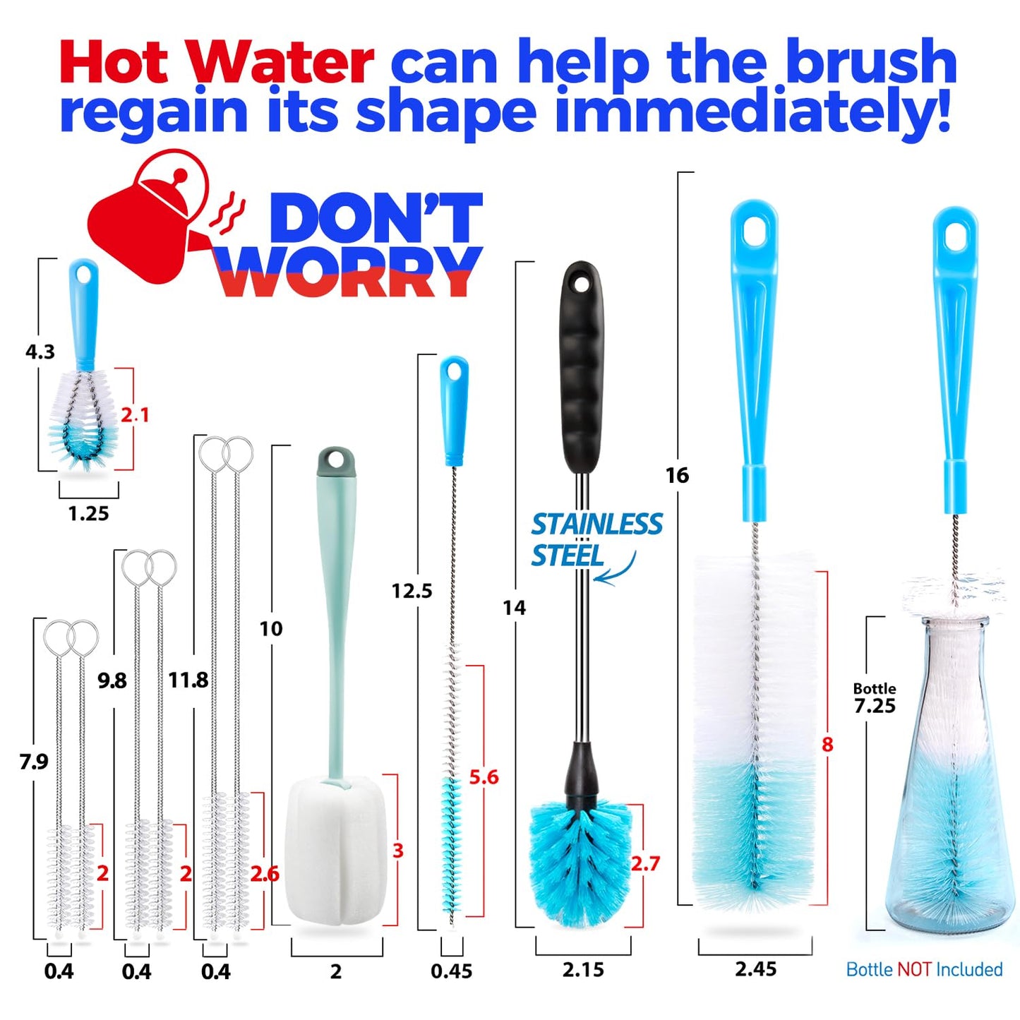 Holikme Bottle Brush Tube Cleaning Lab Set with Long Handle,White