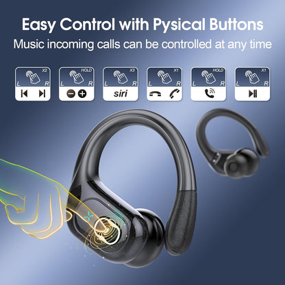 Wireless Earbuds 75H Bluetooth 5.4 Sport Headphones with Earhooks, Black