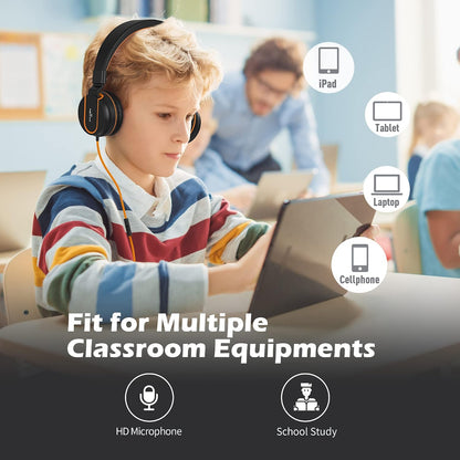AILIHEN I35 Kids Headphones for School with Mic, 93dB Safe Volume, Orange