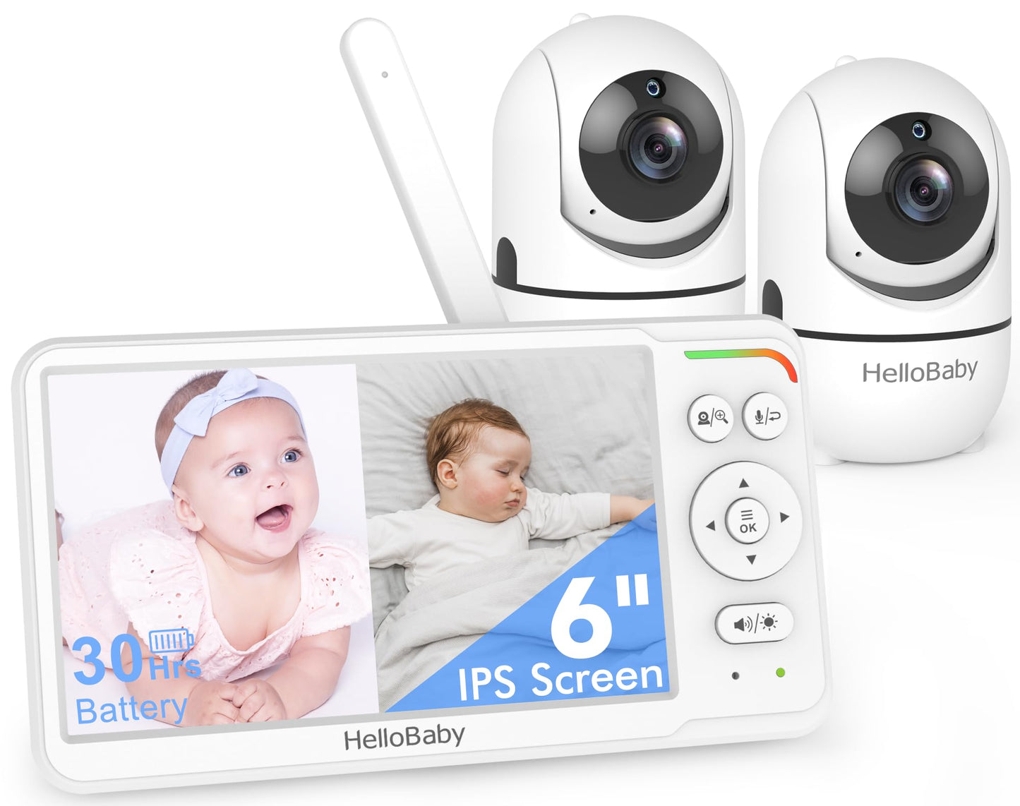 HelloBaby 6'' No WiFi Video Baby Monitor with Camera Audio, 30H Battery