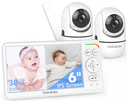 HelloBaby 6'' No WiFi Video Baby Monitor with Camera Audio, 30H Battery