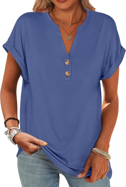 ANRABESS Womens Short Sleeve Henley Tops Summer Shirts Dressy Casual Blouse